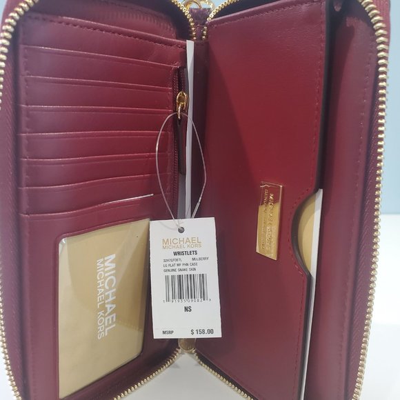 NWT ✅ Michael Kors Mulberry Snakeskin Set: Clutch Wristlet + Matching Wallet NWT - Picture 11 of 16